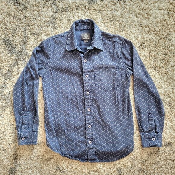 Living the Dream boys navy/grey long-sleeved button-down collard shirt - Picture 1 of 7
